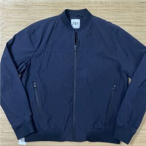 Zara Men's Deep Blue Bomber Jacket